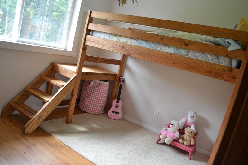 White loft store bed with stairs